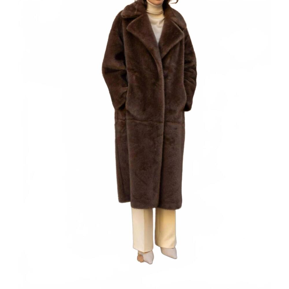 NEW ATTENTIF long faux fur coat in chocolate